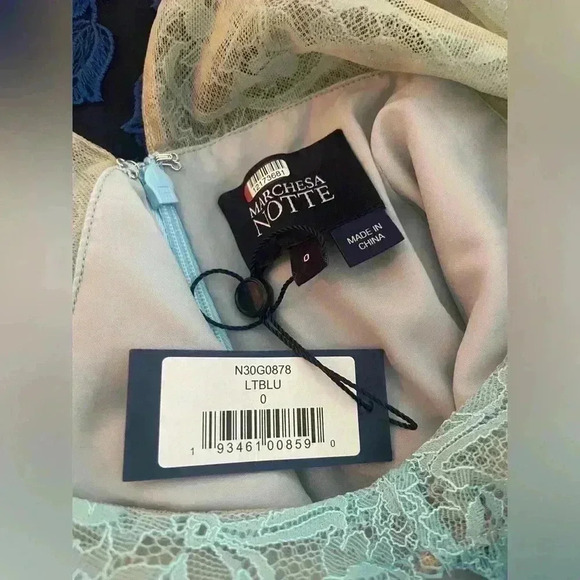 $795 New Marchesa Notte Sequins Embroidered Gown Tiffany Blue Lace Dress 0 Prom - Picture 8 of 8